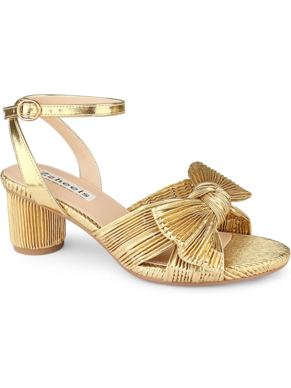 🆕Women's Bright Gold  Bow Heels Ankle Strap Block Heel Sandals Wedding Shoes
